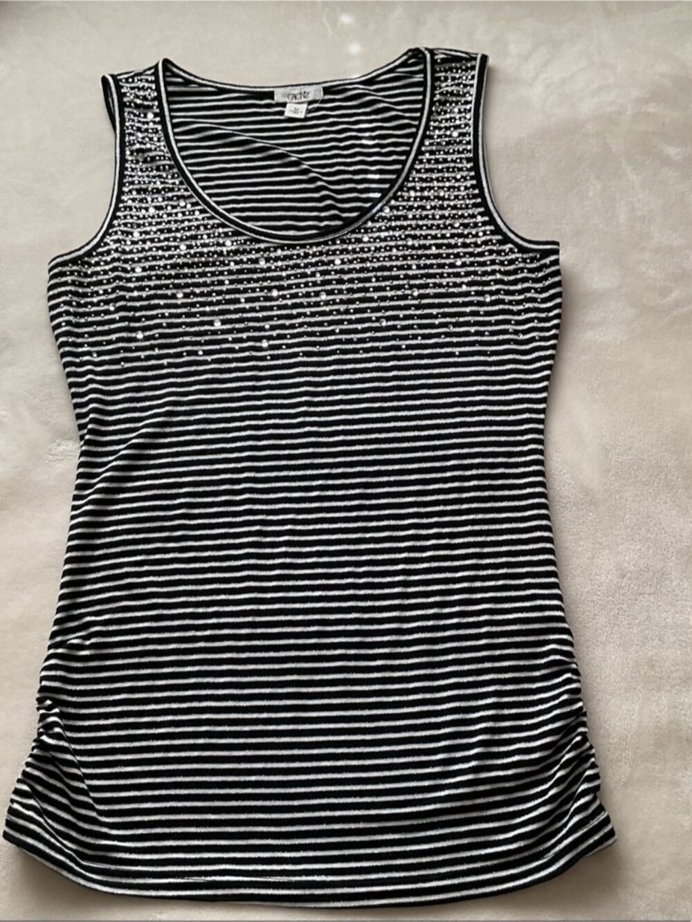 Black & White Striped Tank with Rhinestone Detail